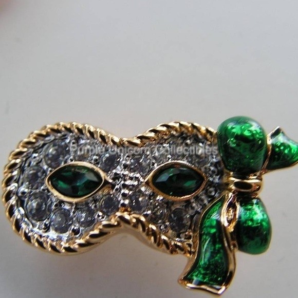 Swarovski Crystal Brooch Mask Tac Pin green,Swan stamped 1/2 x 1 inch - Picture 5 of 12